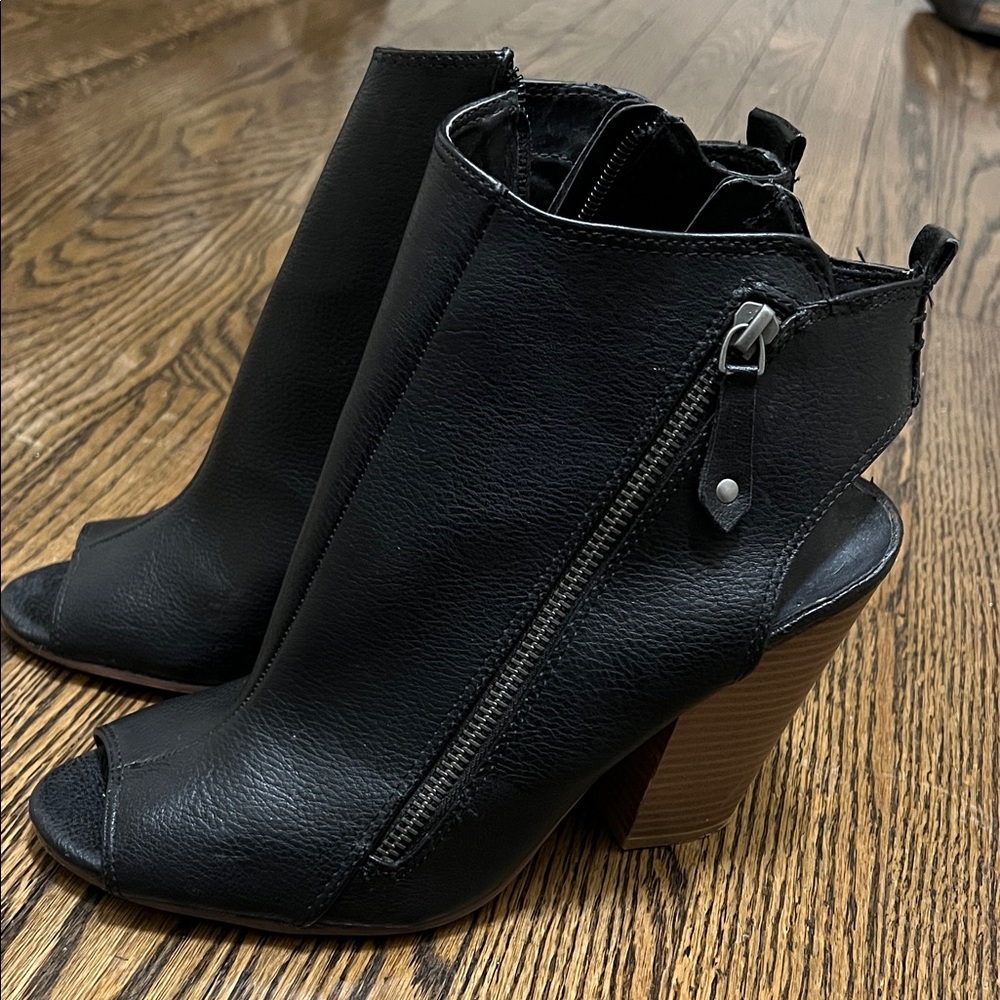 Indigo Black Peep-Toe Ankle Boots